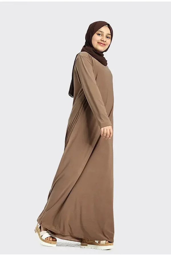 Plain Jersey Abaya Girls Caramel - Image 2