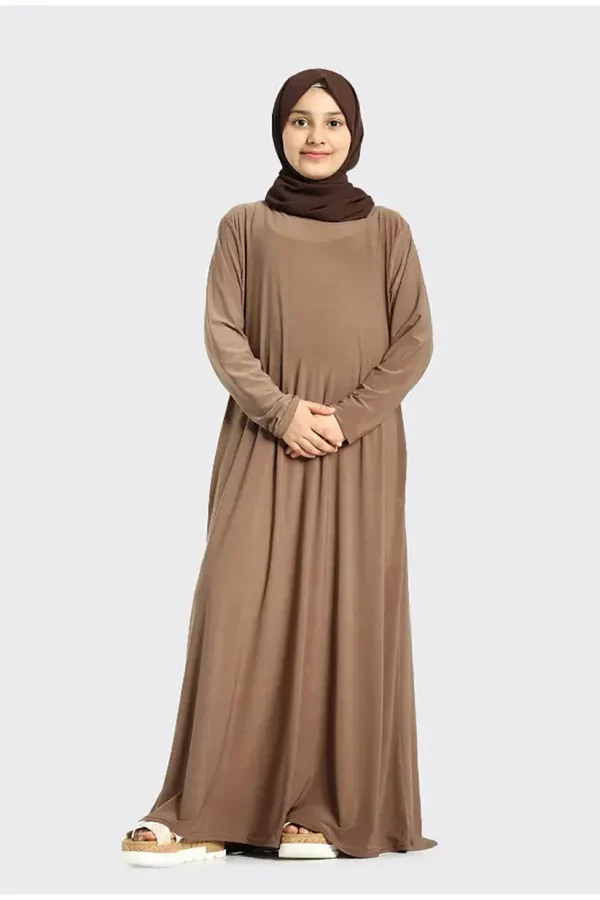 Plain Jersey Abaya Girls Caramel - Image 3