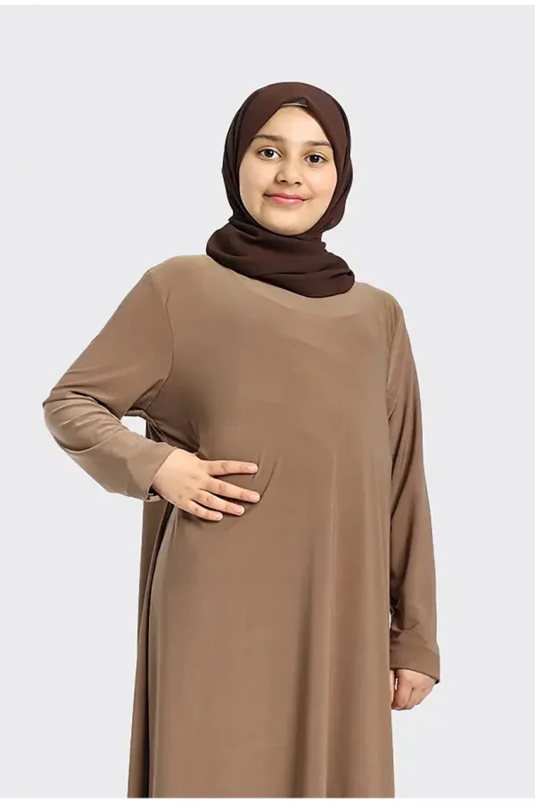 Plain Jersey Abaya Girls Caramel - Image 4