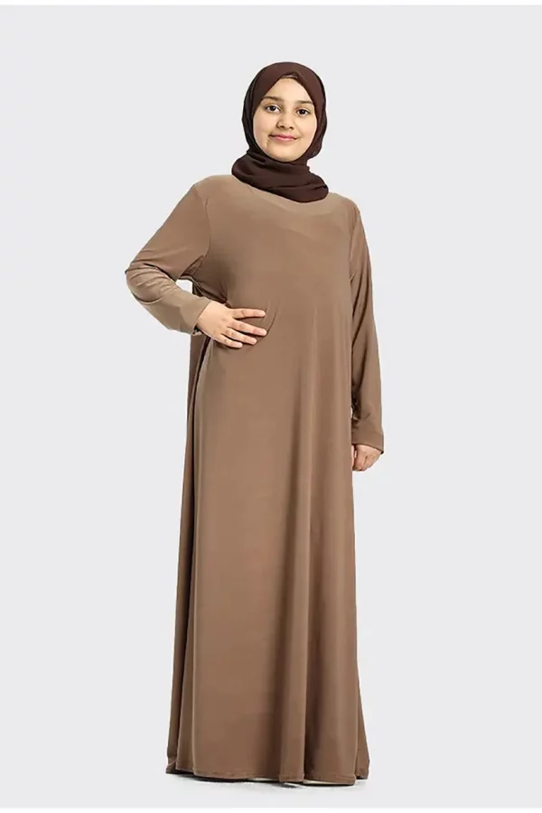 Plain Jersey Abaya Girls Caramel - Image 5