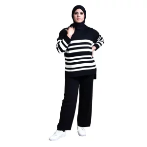 Striped Two Piece Co-ord Set White & Black