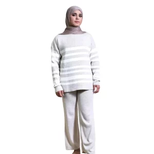 Striped Two Piece Co-ord Set White & Grey