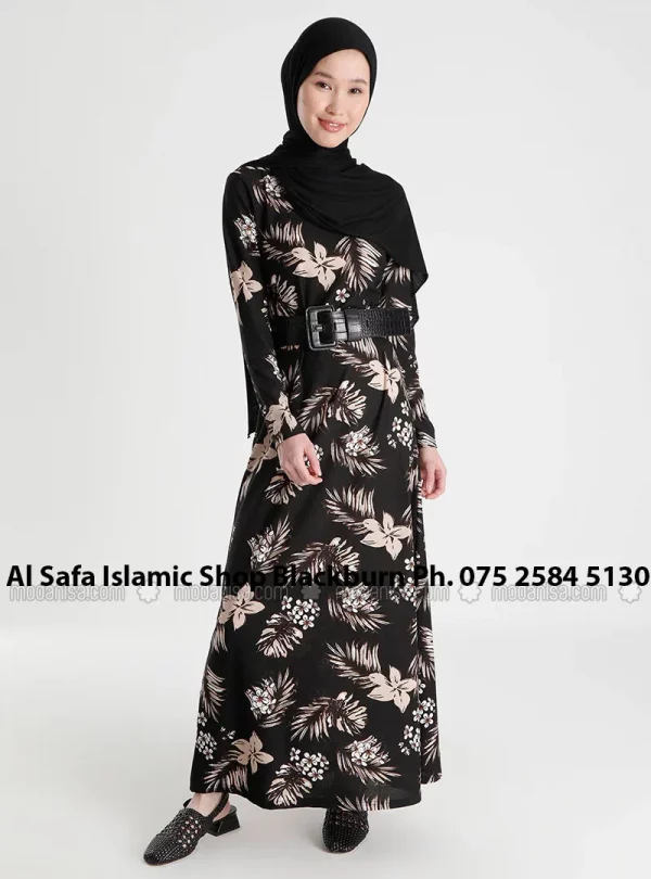 Black – Floral – Crew neck – Unlined – Crepe – Dress – Tofisa Size – 18 - Image 3