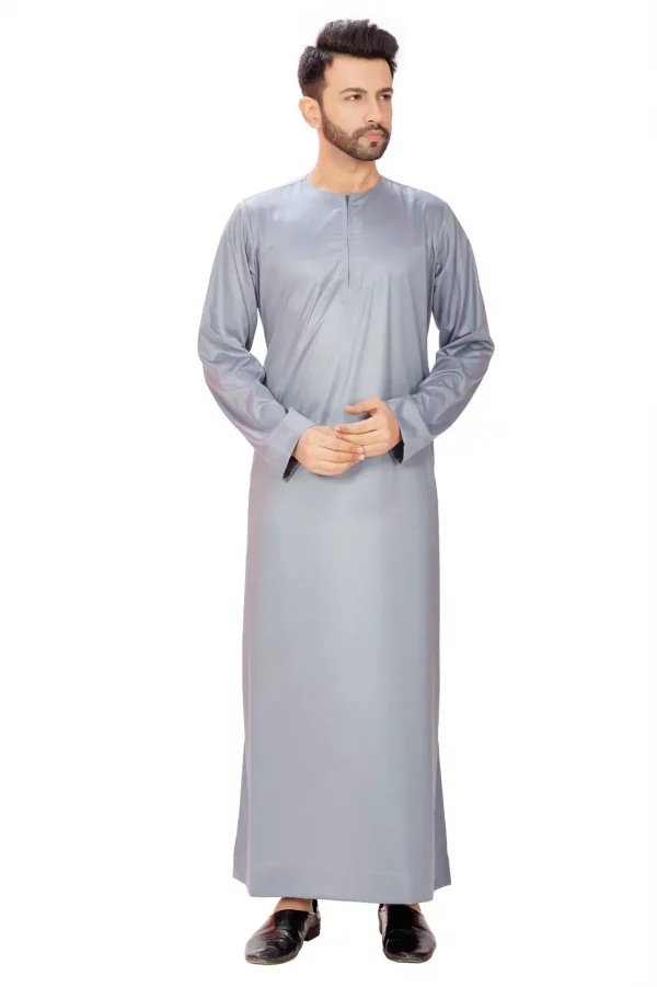Omani Silky Mens & Boys Jubba Grey Thobe Shiny Soft Material