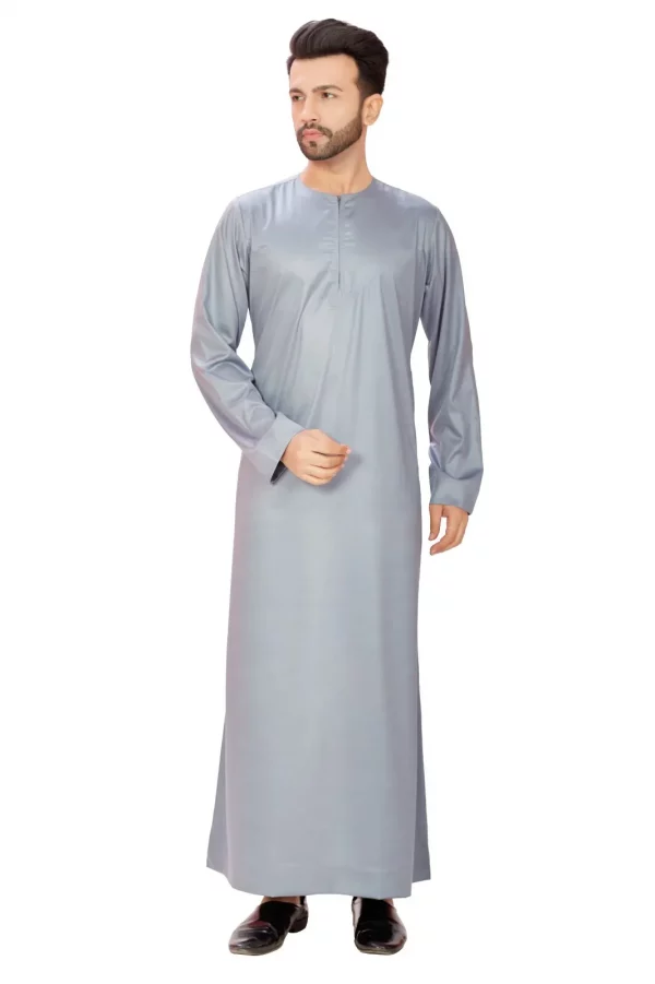 Omani Silky Mens & Boys Jubba Grey Thobe Shiny Soft Material - Image 2