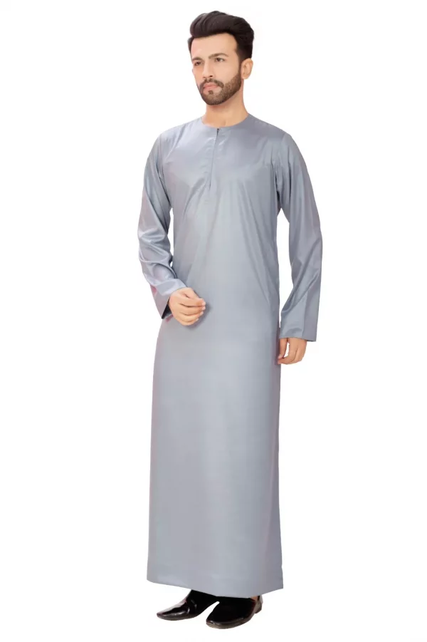 Omani Silky Mens & Boys Jubba Grey Thobe Shiny Soft Material - Image 3